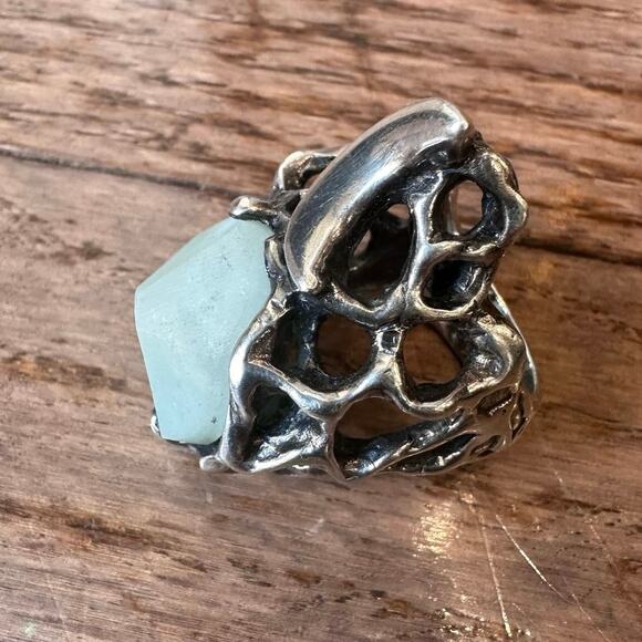 Rare Mania Mania 925 Silver Amazonite Crescent Moon Chunky Statement Ring SZ. 8 - Picture 11 of 16